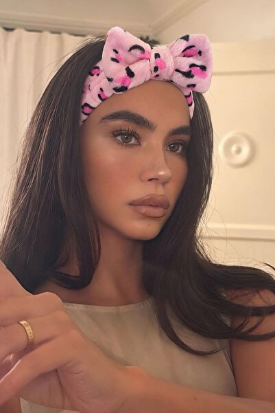 TAKIŞTIR Pink Color Leopard Figured Plush Hair Band