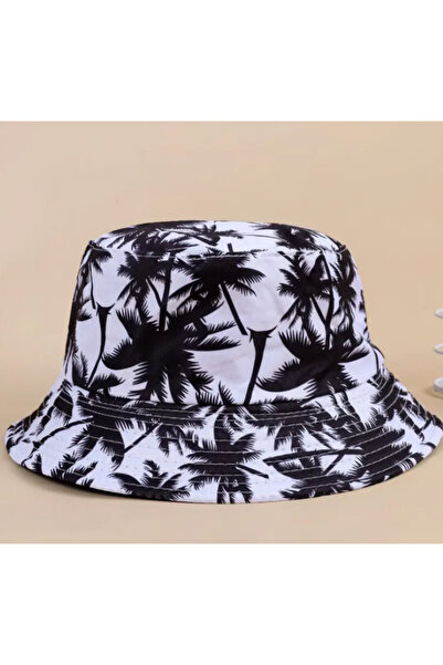 OEM Men's Reversible Hat with Black and White Palm Print - Beach Sun Protection