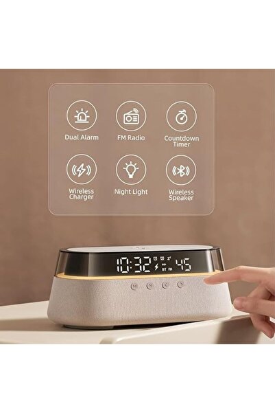 Generic EZVALOO 6-in-1 Digital Alarm Clock — FM Radio, Wireless Charging, Bluetooth Speaker, Night Light