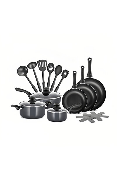 sharpdo 18-piece Aluminum Non-Stick Cookware Set, Black Granite Coating