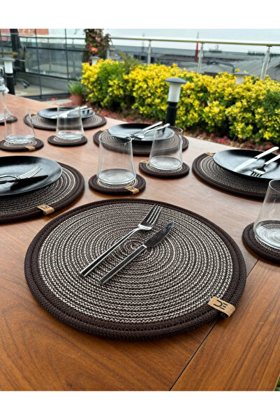 Home Inn Home Textile Wicker Look 12-Piece Tableware Set – Plate and Coaster Set