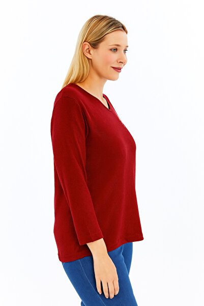 Curvy Trend Plus Size Sycamore Leaf Applique Stone Blouse