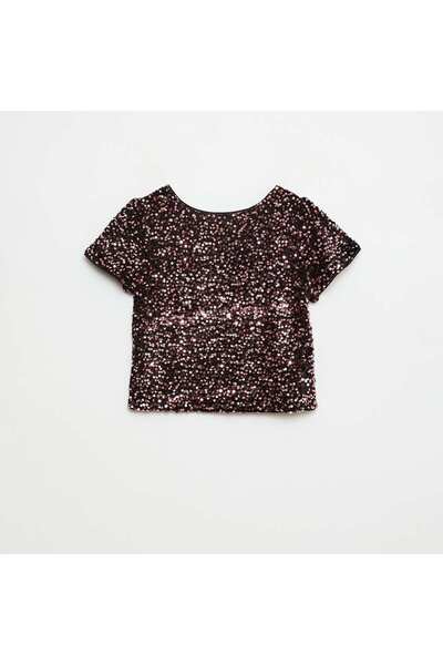 KİABİ بلوزة مخملية مزينة بالترتر باللون الأصفر