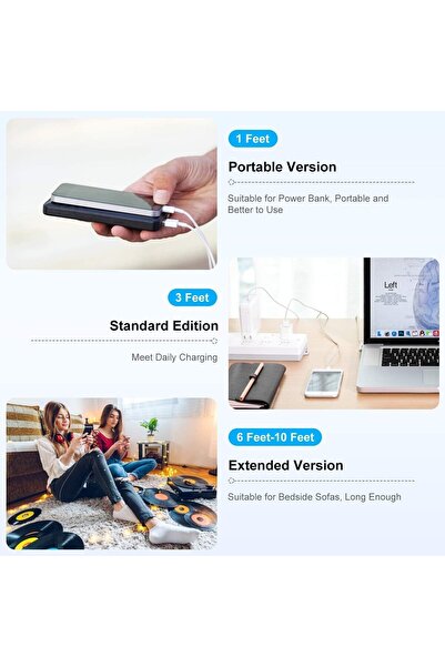 YONK NEW 3Pack Fast Charging USB Cable Durable Data Sync Cord Compatible with iPhone & iOS Devices