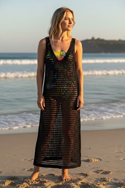 TooHot Women's Black Lace-Like Knit Knitted Beach Dress