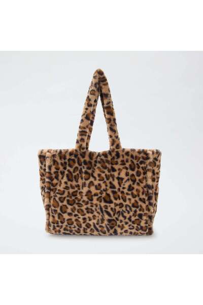 KİABİ Leopard Faux Fur Tote Bag BROWN