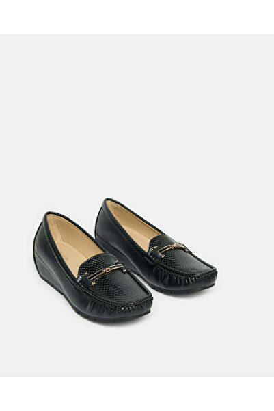 REDTAG Women Black Embellished Moccasin With Buckle Upper