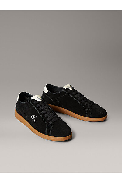 Calvin Klein Erkek Süet Deri Rahat ve Düz Taban CK Logolu Siyah Sneaker YM0YM01321-01J