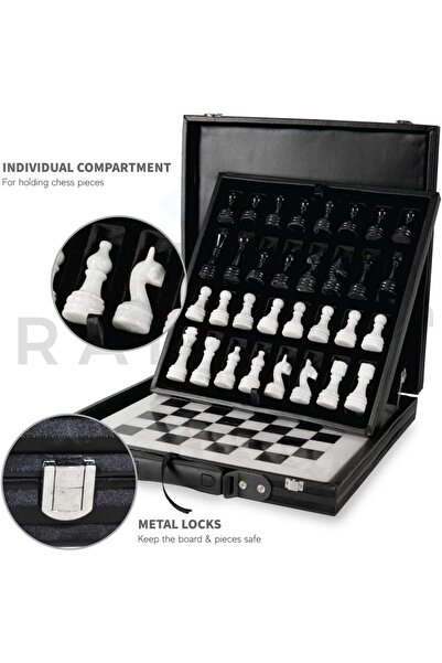 Radicaln 15" White & Black Marble Chess Set with Storage Box – Classic Luxury Chess Board Gift
