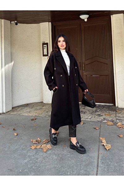 manana fashion Oversized Double-Breasted Kaşe Long Coat