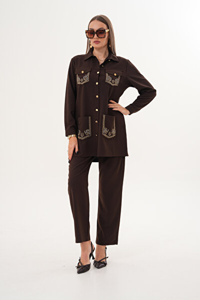 EL jadida Women's Stone Embellished Shirt Set