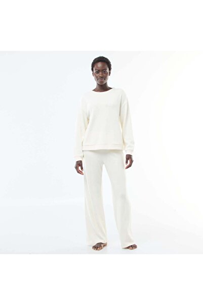 KİABİ طقم بيجامة جيرسي سادة أبيض