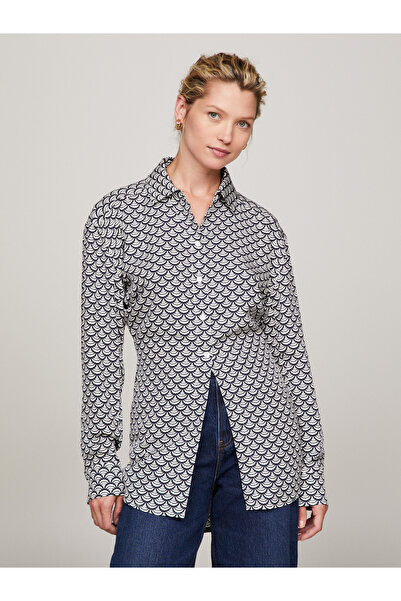 Tommy Hilfiger Women Varsity Seal Print/ Desert Sky Aop Fluid Regular Fit Shirt