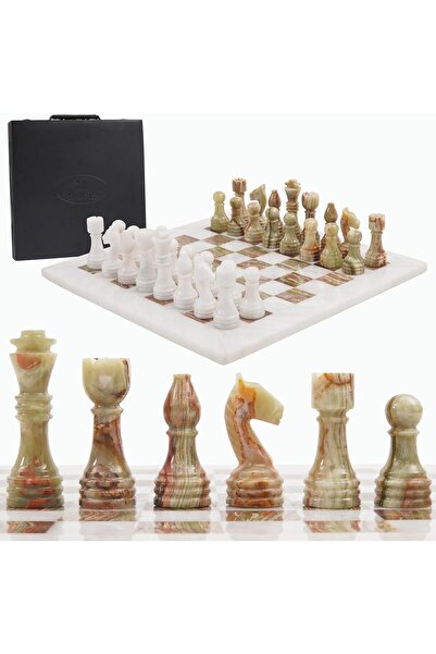 Radicaln 15" White & Green Onyx Marble Chess Set with Storage Box – Luxury Board Game for Adults