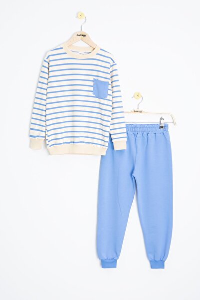 Cansın Mini Σετ αθλητικής φόρμας για αγόρια με μπλε ριγέ λεπτομέρεια τσέπης 23341
