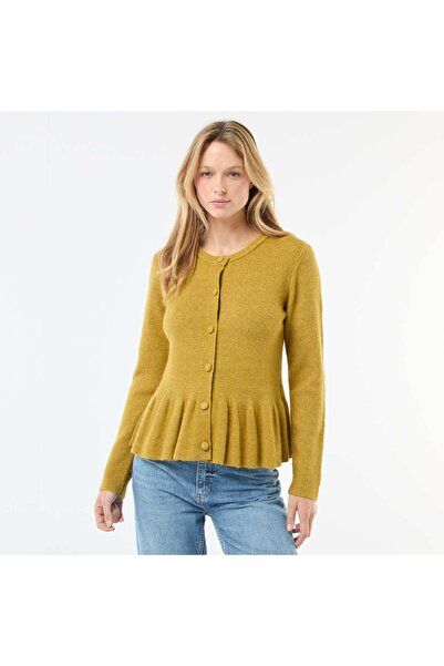 KİABİ Fine Knit Cardigan with Ruffle Hem GREEN