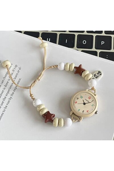 BBS Renkli Boncuklu Bileklik Saat – Kadın & Kız Çocuk Vintage Tarz – Yıldız D...