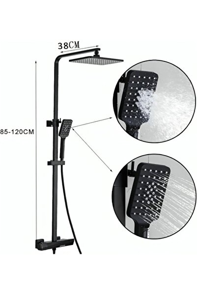 Other Shower Mixer Set with Wall-Mounted System, Large Overhead and Multifunction Handheld, Black