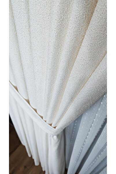 Yuka Panel Curtain Cream Stone Pattern Single Panel 1/3 Pleated Luxury Series Heavy Weight