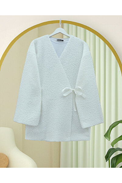 Modamorfo Side Tie Boucle Kimono -White