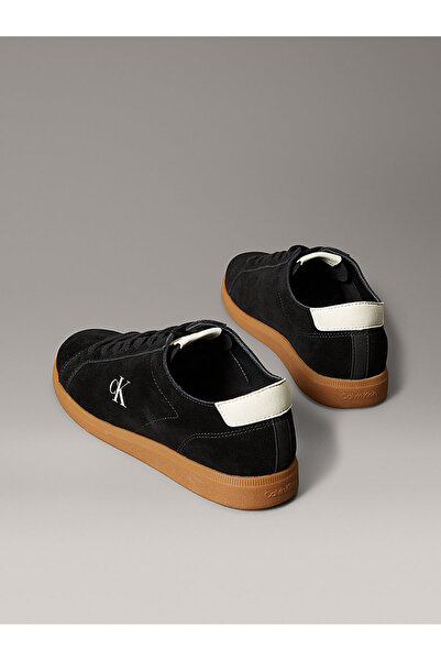 Calvin Klein Erkek Süet Deri Rahat ve Düz Taban CK Logolu Siyah Sneaker YM0YM01321-01J