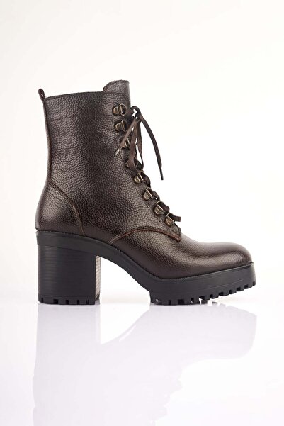 SU SHOE BOUTIQUE NO7 Acı Kahve Hakiki Flotter Deri Topuklu Postal