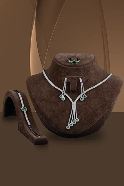 OSMANLI GÜMÜŞ İkarus Zümrüt Taşlı Gümüş Su Yolu Set - Kolye, Bileklik, Küpe, ...