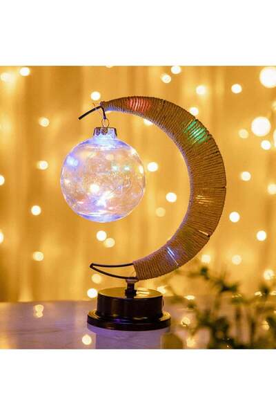 Nisf Alqamar Crescent Moon Lamp with Thread-Wrapped Design and Illuminated Ball