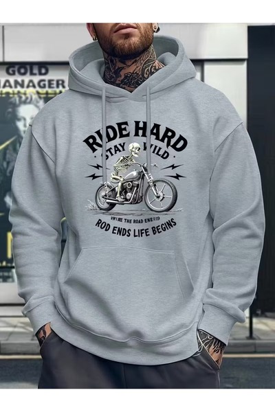 ship master Ανδρικό φούτερ μοτοσικλέτας με τύπωμα με κουκούλα - Χειμερινό άνε...