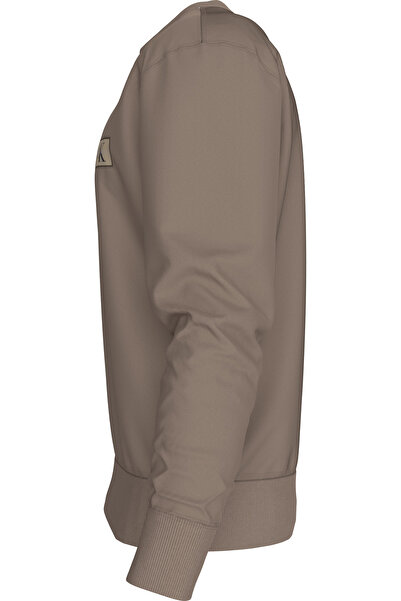 Calvin Klein Men Taupe Gray Cotton Woven Label Crew Neck Sweatshirt