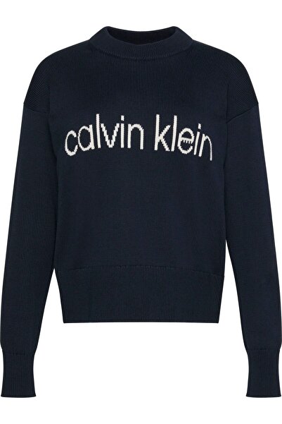 Calvin Klein Dámský žakárový svetr s logem - tmavě modrá