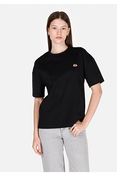 Colin's Regular Fit Round Neck Embroidered Women's Black Short Sleeve T-Shirt