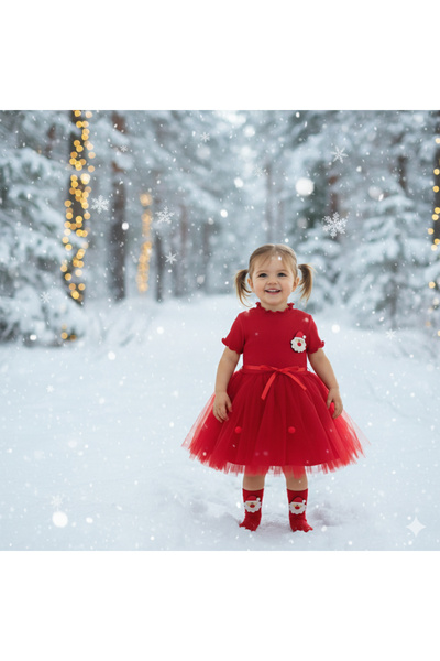 kokosh _ kidss burcu sapmaz Girl's new year's christmas santa claus red dress and stocking set