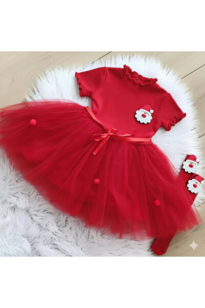 kokosh _ kidss burcu sapmaz Girl's new year's christmas santa claus red dress and stocking set