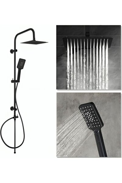 Other Shower Mixer Set with Wall-Mounted System, Large Overhead and Multifunction Handheld, Black