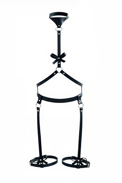 Angels Passion Black Fancy Leather Garter - Elegant and Eye-Catching with a Shiny Surface