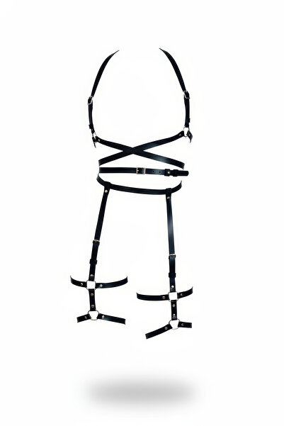 Angels Passion Black Leather Garter Set - Leather Look That Fits Perfectly on the Body