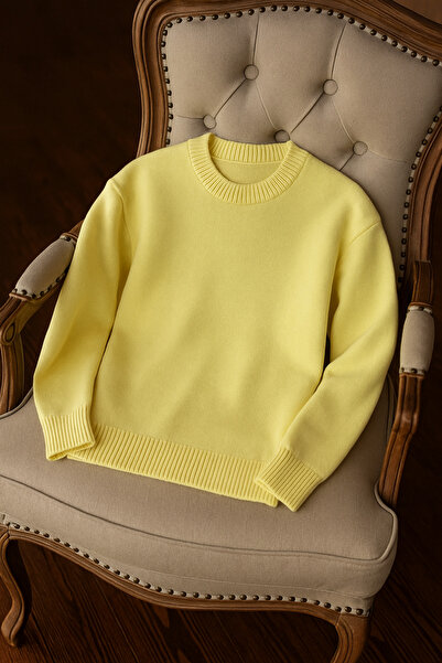 FEMELLE Sarı Oversize Basic Triko Kazak Standart Beden