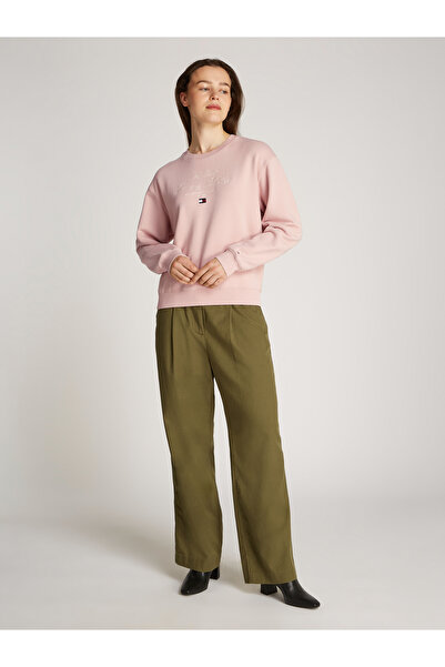 Tommy Hilfiger Women Foggy Pink Modern Regular Varsity Crew Neck Hoodie