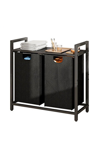 Sinyin Double Laundry Hamper with Wooden Top Shelf, Freestanding Laundry Sort...