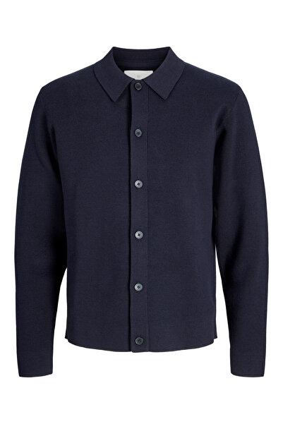 Jack & Jones Men's Shirt Collar Navy Blue Cardigan