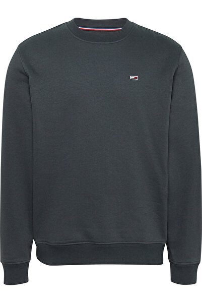 Tommy Hilfiger سويت شيرت رجالي جديد من القطن الفحمي برقبة دائرية وشعار العلم