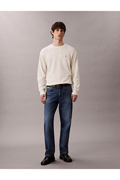 Calvin Klein Jeans Bisiklet Yaka Classic Fit Düz Kırık Beyaz Erkek Kazak LV04RC309GYAS LS EZ COTTON