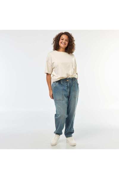 KİABİ Mom Jeans with Elasticated Waist BLUE