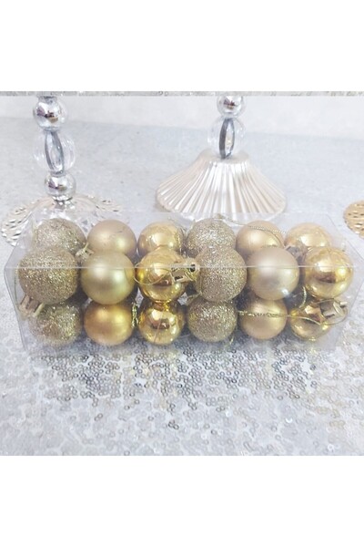 Hayaller Dükkanı 24 قطعة من كرات الزينة الذهبية لشجرة عيد الميلاد مقاس 3 سم -