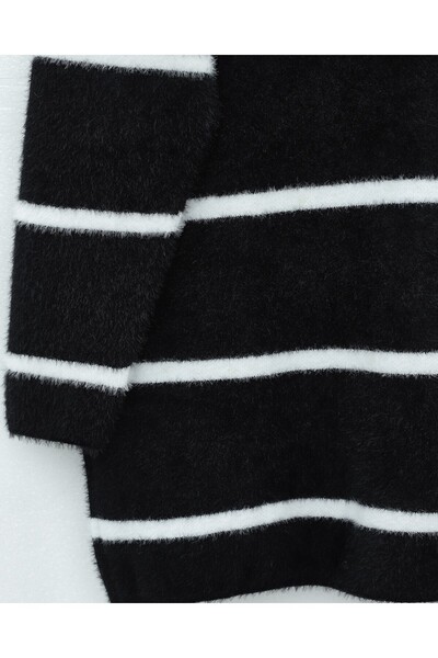 Modamorfo Striped Casual Bearded Knitwear Tunic -Black