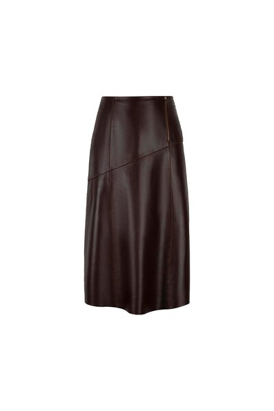 Desa Women's Dark Brown Midi Length Leather Skirt