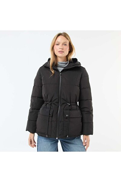 KİABİ Mid-Length Padded Hooded Puffer Coat BLACK