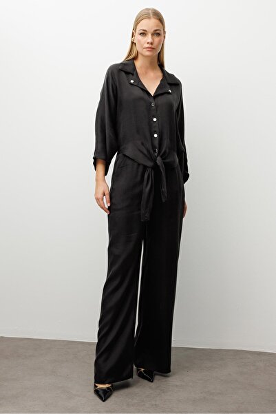 Moda İlgi Modailgi Rivet Detaylı Arkası Lastikli Büzgü Ve Yan Cepli Yüksel Bel Pantolon - 10025 Siyah