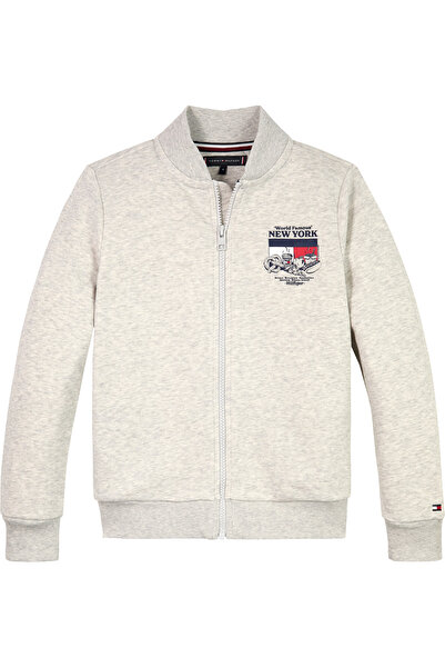 Tommy Hilfiger Boys New Light Grey Heather Cotton Finest Food Full Zip Sweatshirt